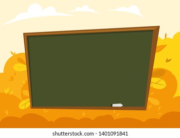 school board with chalk  on the background of autumn yellow foliage	