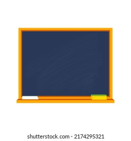 School board with chalk and sponge, chalkboard with wooden frame isolated on white background. Empty  black blackboard for classroom or restaurant menu vector ilustration.