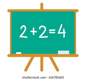 School board and chalk. Vector illustration. 2+2=4. Mathematics.  Back to school.
