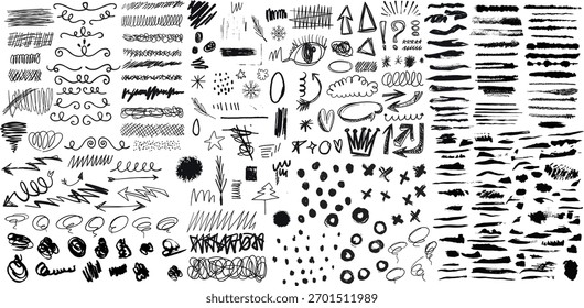 Conjunto Vetorial de Doodles do Conselho Escolar - Setas Desenhadas à Mão, Círculos, Estrelas, Rabiscos e esboços de giz para Design de Educação