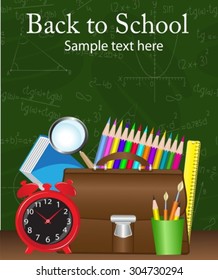 School board with formulas and different school subjects. And the inscription "back to school"