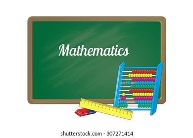 School board with an inscription and a set of accessories for a lesson of Mathematics