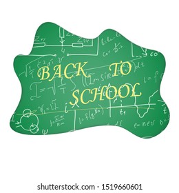 School board on the background of mathematical equations and formulas. Hand-drawn diagrams and graphs isolated on white background. Science. Doodle. Physics. Vector Illustration. Back to school. Green