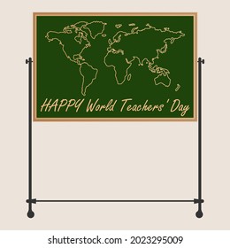 School board on a movable frame. World map - isolated on white background - vector. Education concept. World Teachers Day. Back to school.