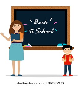School board, teacher, student. Vector illustration isolated on white background. Flat drawing style. Back to school.l.