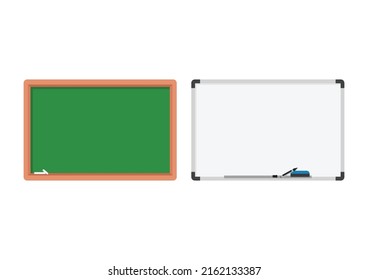 School boards set vector design. Blackboard and whiteboard flat style vector illustration isolated on white background. Blackboard and whiteboard clipart. School green board graphic design