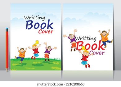 School Book Cover Design. Cartoon Background With Realistic Pencil. Vector Template For Flyer, Poster, Writing Book, Note Book, Dairy, Play Group, Brochure Design, Funny Cartoon Character.