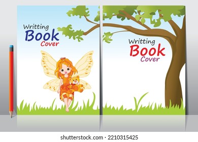 School Book Cover Design. Cartoon Background With Realistic Pencil. Vector Template For Flyer, Poster, Writing Book, Note Book, Dairy, Play Group, Brochure Design, Funny Cartoon Character.