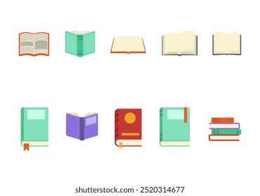 School book icon flat style. collection of isolated cartoon illustrations