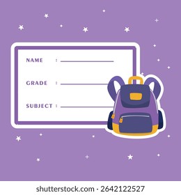 School book label with school bag sticker.