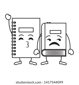 school book and notebook kawaii characters
