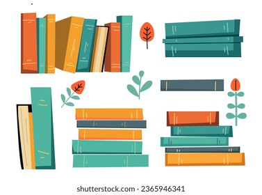 School book study stack library pile isolated set. Vector flat graphic design illustration