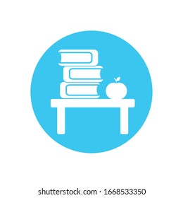 School books and apple over table silhouette block style icon design, Eduaction class lesson knowledge preschooler study learning classroom and primary theme Vector illustration