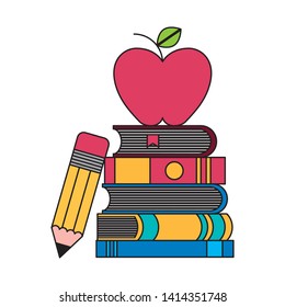 school books apple pencil supplies vector illustration