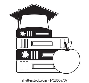 school books graduation hat and apple vector illustration
