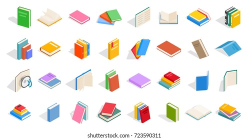 School books icon set. Isometric set of school books vector icons for web isolated on white background