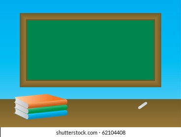 School books on the blackboard