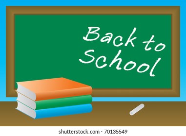 School books on the blackboard