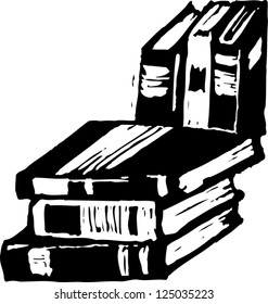 School books in a pile