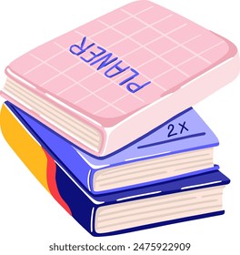 School books. Textbooks and Notebook. Back to school. Vector.