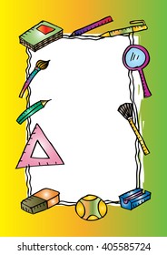 School border. Hand drawing illustration.