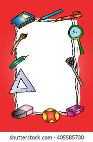 School border. Hand drawing illustration.