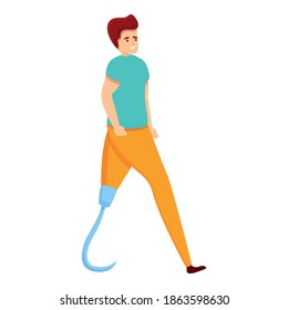 School boy with artificial leg icon. Cartoon of school boy with artificial leg vector icon for web design isolated on white background