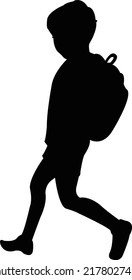 a school boy with backpack, body silhouette vector