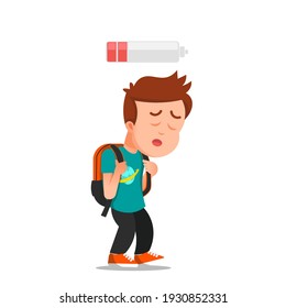 a school boy with a backpack looks sluggish because he has no energy