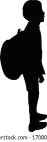 a school boy with backpack, silhouette vector