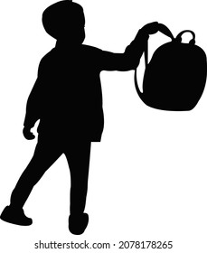 un escolar con bolsa, vector de silueta