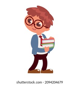 school boy and books icon