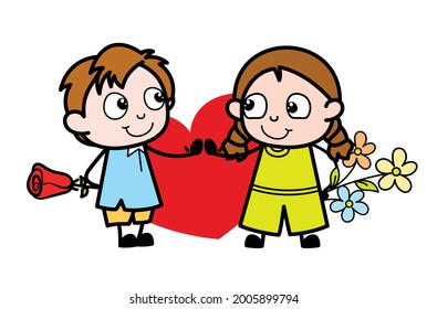 School Boy Cartoon Character and girl in love