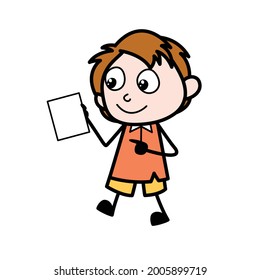 School Boy Cartoon Character holding paper