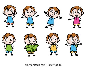 School Boy Cartoon Character in various poses