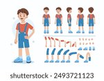 School boy character constructor for animation. Front, side and back view. Body parts and postures collection. Vector illustration.