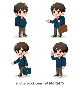 Creación de personajes escolares, conjunto de vectores de kit. Volver a la escuela de estudiantes de preescolar carácter editable en diferentes expresiones faciales y gestos manuales para elementos de diseño educativo