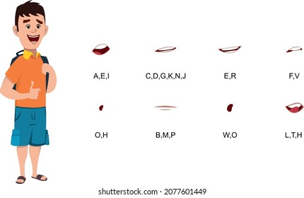 School boy character with lip sync for animation and motion design