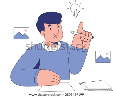 school boy drawing a graph  with his new idea