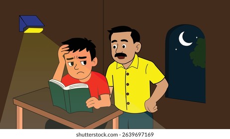 A school boy with father 