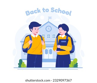 A School Boy and a School Girl with backpacks are back to school. Back to School concept illustration