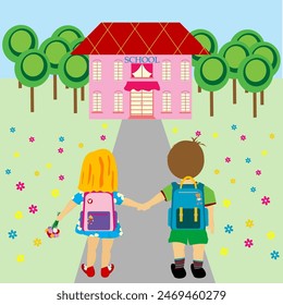 School boy and girl going to school