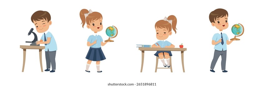 School Boy and Girl Pupil Character in Uniform Vector Set