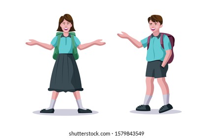 school boy and girl standing in uniform isolated vector illustration