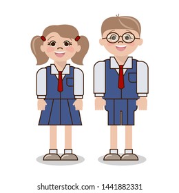 School boy in glasses with a girl in school uniform. Pupils, vector