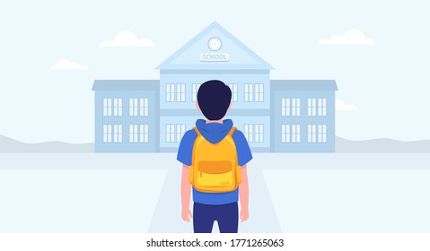 School boy going to school. Back to school. Vector