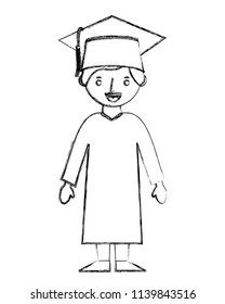 school boy in graduation clothes and hat