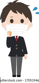 School boy have wearing face medical mask.Vector illustration.