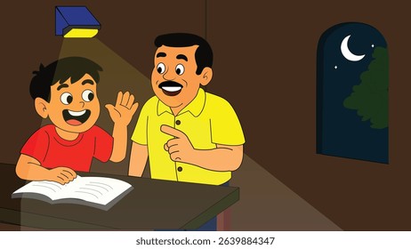 A school boy with his father