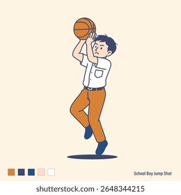 School Boy Jump Shot – Basketball Action Illustration

